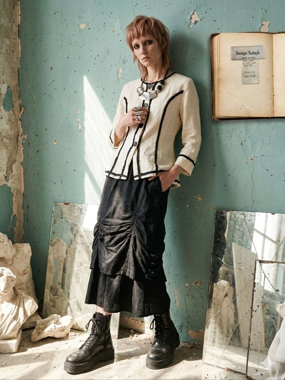 Artsy and Chic Vintage Lagenlook Linen Skirt Suit